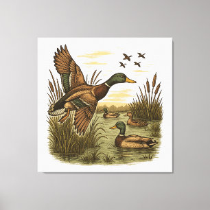 Retro-Flying-Mallard-Duck-Hunting Canvas Print