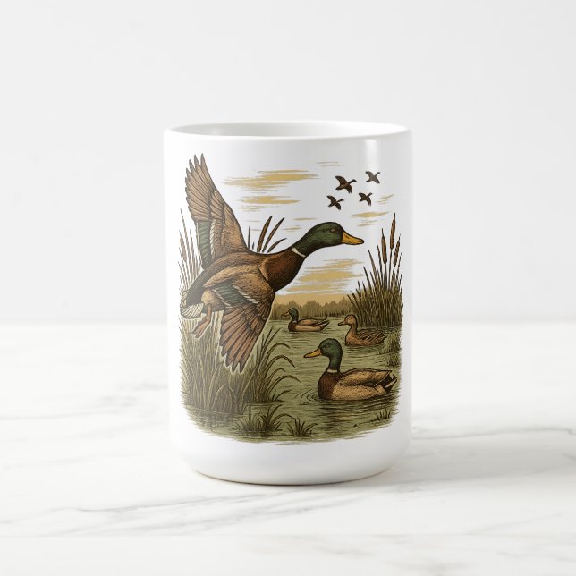 Retro-Flying-Mallard-Duck-Hunting,  Coffee Mug (Center)