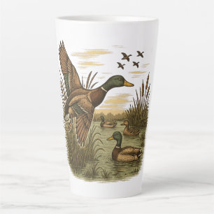 Retro-Flying-Mallard-Duck-Hunting, Latte Mug