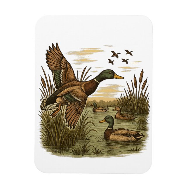 Retro-Flying-Mallard-Duck-Hunting,  Magnet (Vertical)