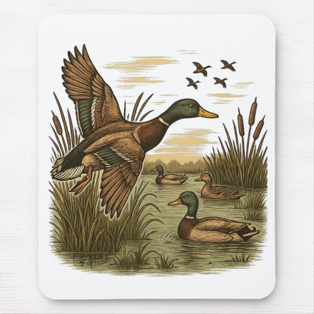 Retro-Flying-Mallard-Duck-Hunting Mouse Pad (Front)