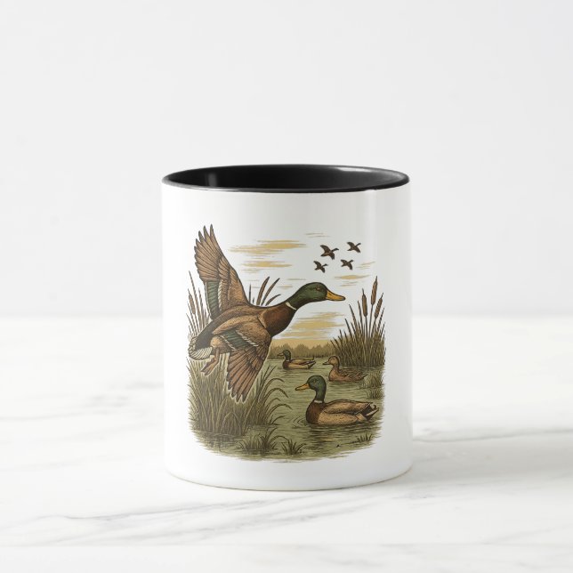 Retro-Flying-Mallard-Duck-Hunting Mug (Center)