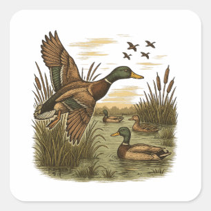 Retro-Flying-Mallard-Duck-Hunting Square Sticker