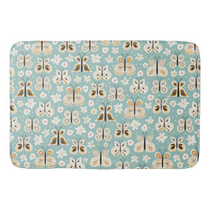 Retro Folk Art Butterflies Bath Mat