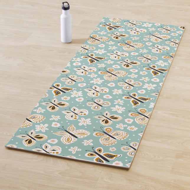 Retro Folk Art Butterflies Yoga Mat (In Situ)