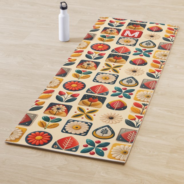 Retro Folk Floral Yoga Design Mat (In Situ)