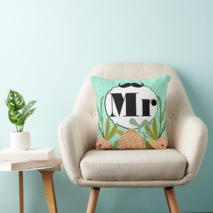 Retro Folksy Vintage Mint  Damask Wedding  Throw Pillow