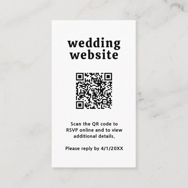 Retro Font Black and White QR Code Modern Wedding Enclosure Card (Front)