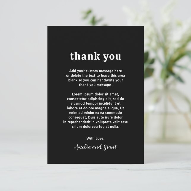 Retro Font Black Modern Wedding Thank You Card (Standing Front)