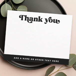 Retro font black white any colour blank thank you card