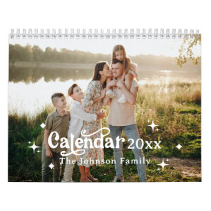 Retro Font Custom Personalized 2025 Family Photo  Calendar
