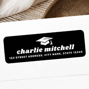 Retro font graduation cap black return address