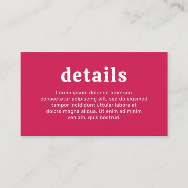 Retro Font Hot Pink Modern Wedding Enclosure Card (Front)
