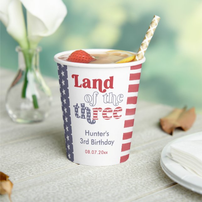 Retro Font Land Of The Three 3rd Birthday Party Paper Cups (Insitu)