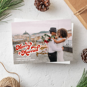 Retro Font "Merry & Married" Full Photo Card