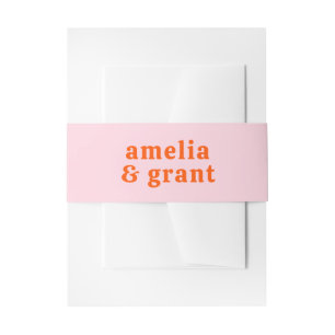Retro Font Orange and Pink Modern Wedding Invitation Belly Band
