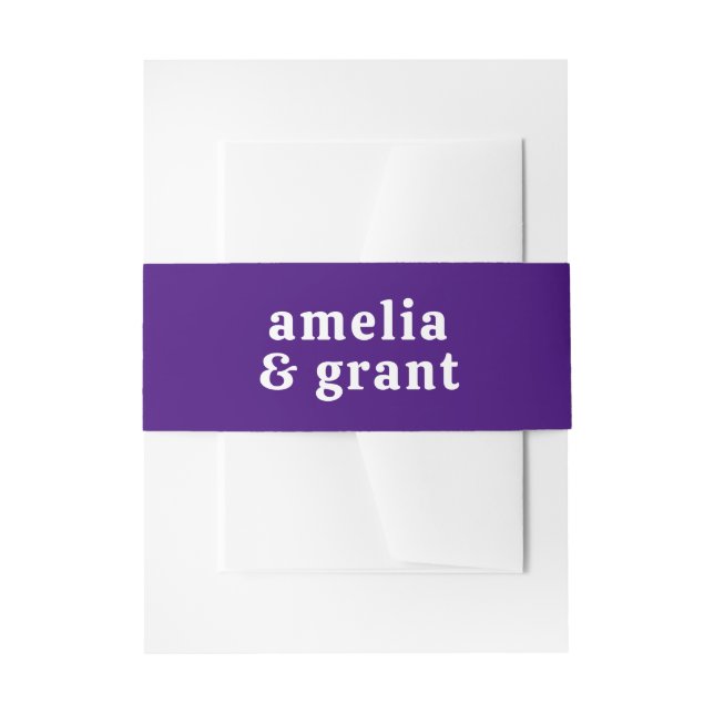 Retro Font Purple Modern Wedding Invitation Belly Band (Front Example)