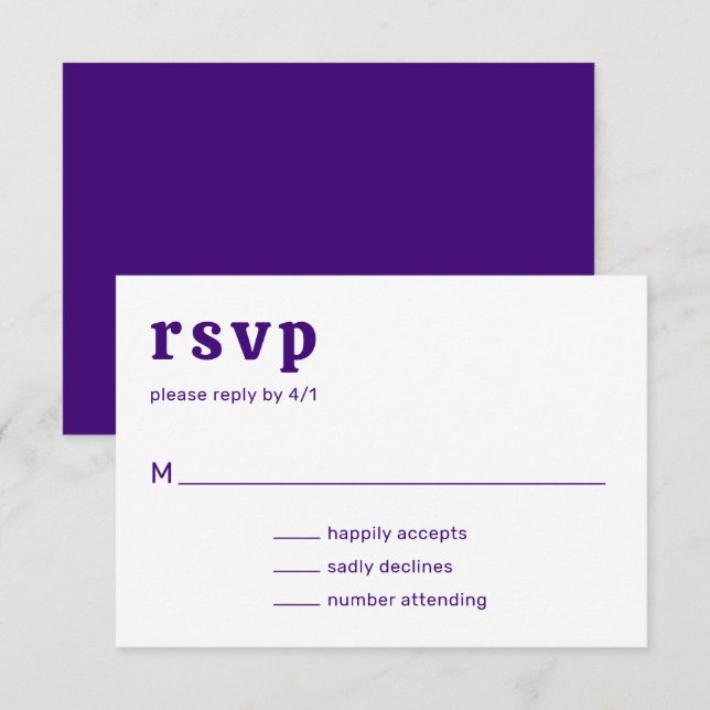 Retro Font Purple Modern Wedding RSVP Card (Front/Back)