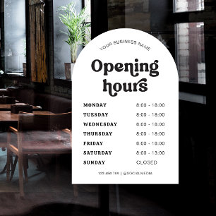 Retro Font Trendy Arch Business Name Opening Times Window Cling