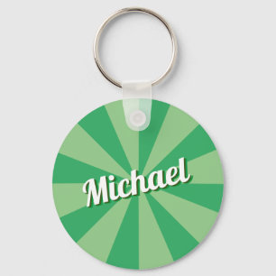 Retro Fonts Custom Name Green Sunburst Shadow  Keychain