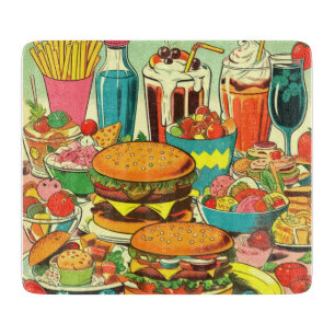 Retro Food Comic Illustration Cutting Board
