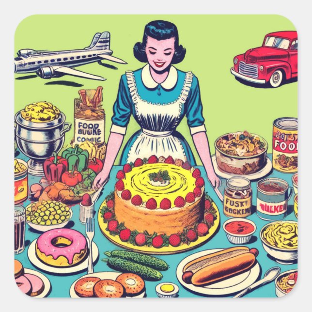 Retro Food Comics Square Sticker (Front)
