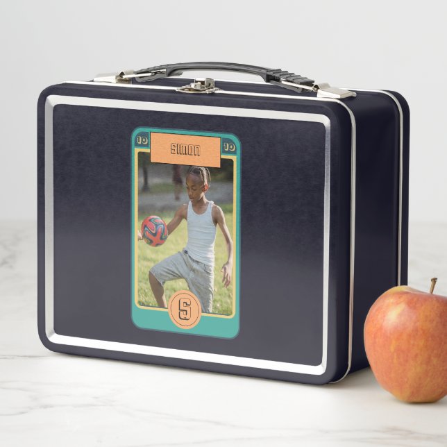 Retro Football Card inspired Personalized Metal Lunch Box (In Situ)
