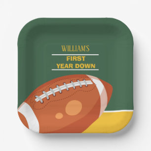Retro Football First Year Down Birthday Paper Plate