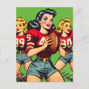 Retro Football Girls Comics Postcard