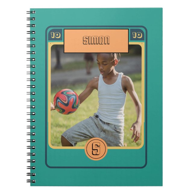 Retro Football Soccer Card Inspired Green Notebook (Front)