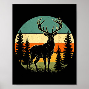 Retro Forest Deer Outdoors Nature Women Men Poster
