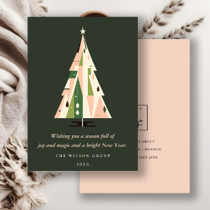 Retro Forest Green Christmas Tree Business Logo Holiday Card