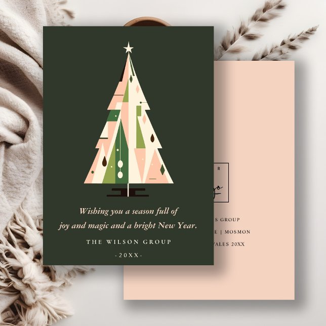 Retro Forest Green Christmas Tree Business Logo Holiday Card (Creator Uploaded)