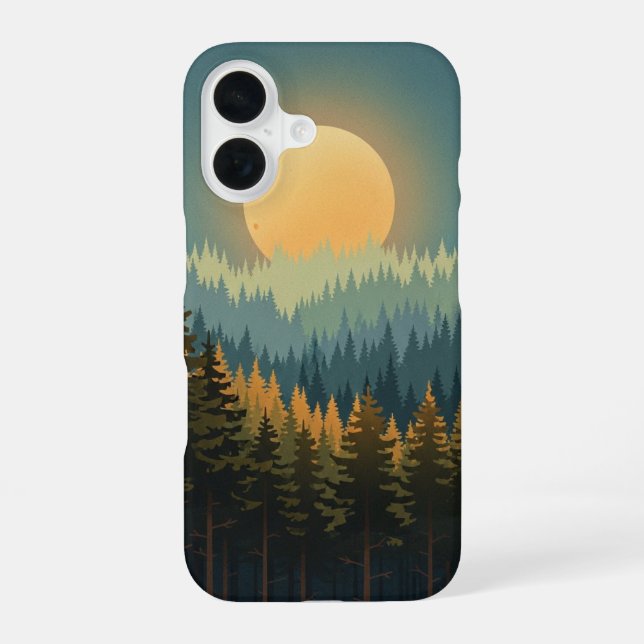 Retro Forest Moonrise iPhone 16 Case (Back)