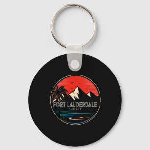 Retro Fort Lauderdale Beach Florida Wave Surfing Keychain