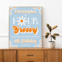 Retro Four Ever Groovy Boys 4th Birthday Welcome