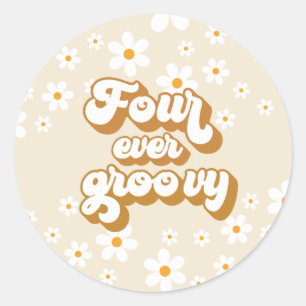 Retro Four Ever Groovy Daisy 4th Birthday Classic Round Sticker