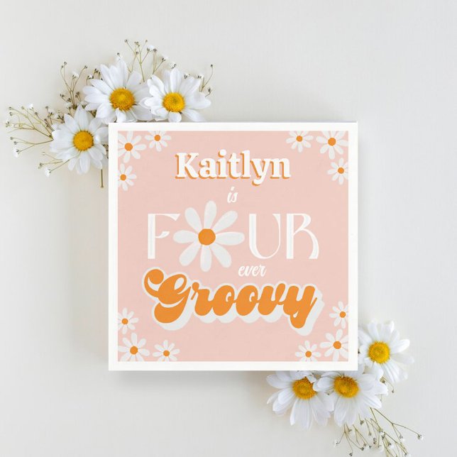 Retro Four Ever Groovy Girls 4th Birthday Napkin (Creator Uploaded)