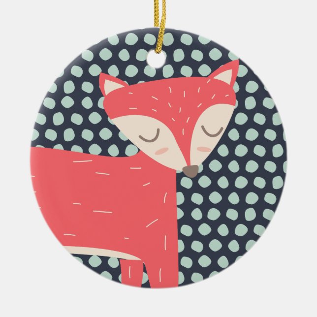 Retro Fox Ceramic Ornament (Front)