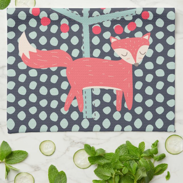Retro Fox Kitchen Towel (Folded)