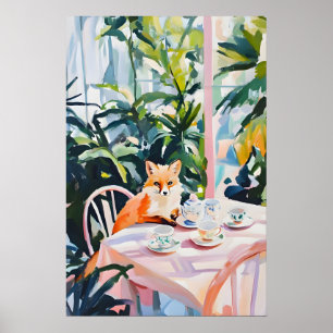 Retro Fox Poster, Fox Oil Painting, Vintage Fox Poster