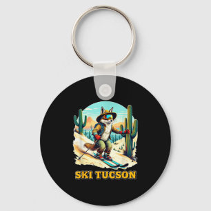 Retro Fox Skiing In Tucson Desert Adventure Ski Ar Keychain
