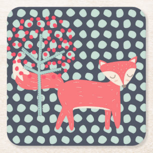 Retro Fox Square Paper Coaster