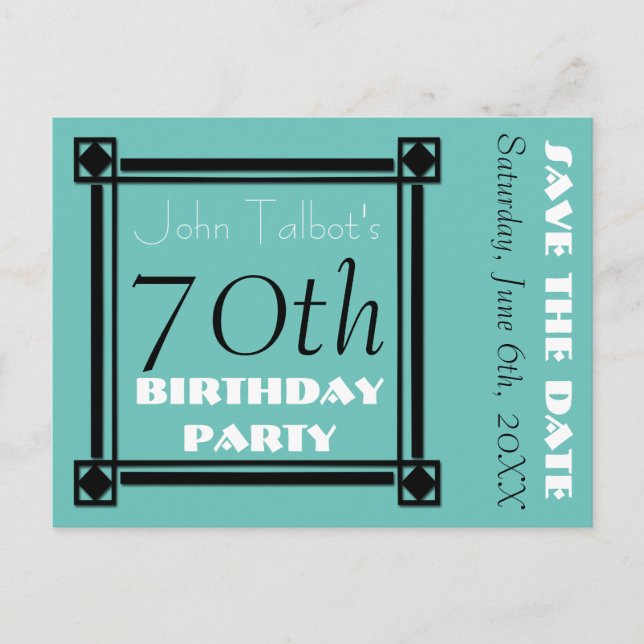 Retro Frame 70th birthday Party Save the Date Announcement Postcard (Front)