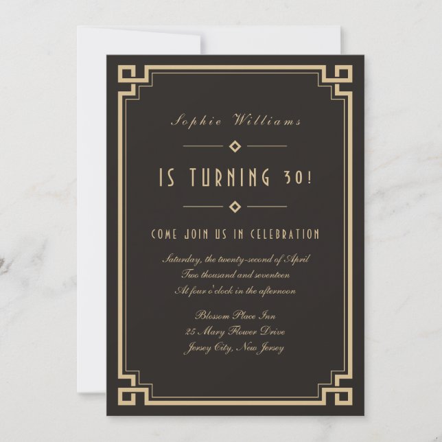 Retro Frame Art Deco Dark Birthday Invitation (Front)