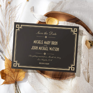 Retro Frame Art Deco Dark Save the Date Card