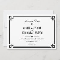 Retro Frame White Art Deco Save the Date Card