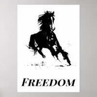 Retro Freedom Black White Pop Art Running Horse