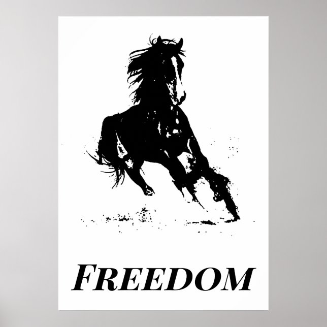 Retro Freedom Black White Pop Art Running Horse Poster (Front)