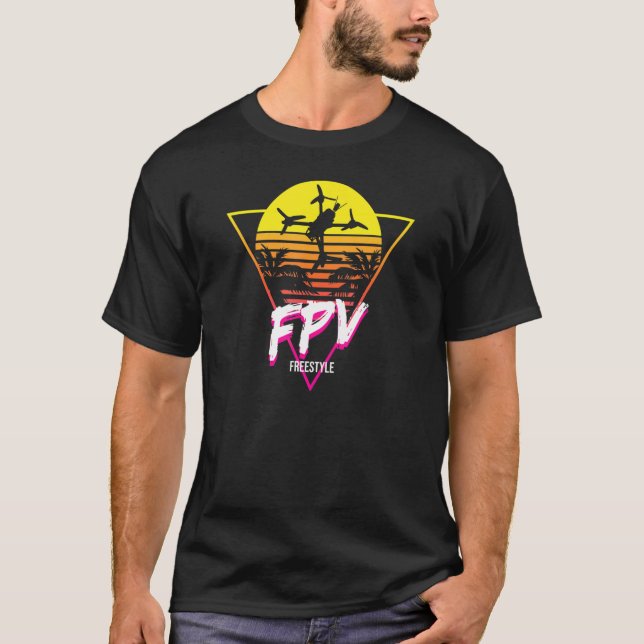 Retro Freestyle Fpv Racing Drone Pilot Acro Quadco T-Shirt (Front)